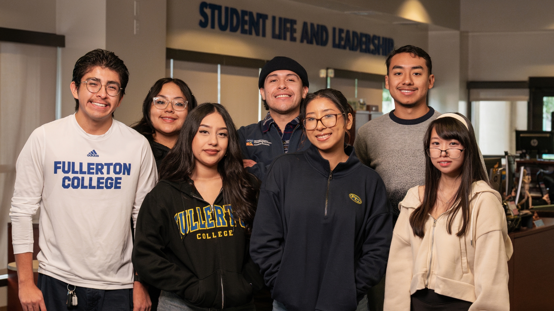 Fullerton College students proudly sporting Hornets gear.